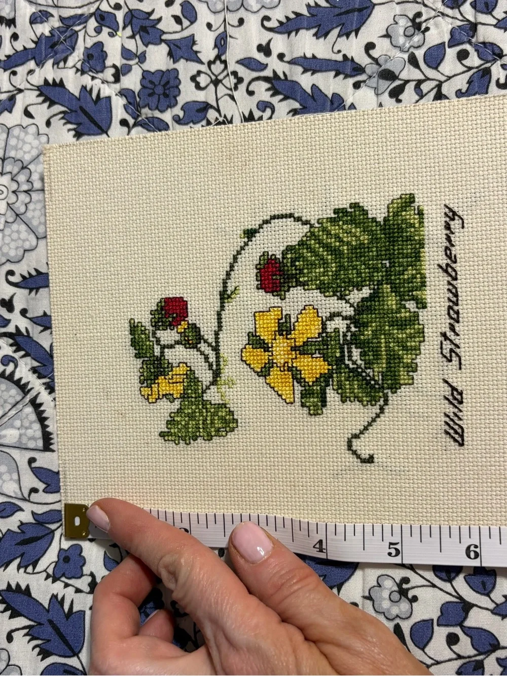 Cross-Stitch Wild Strawberry Wall Art - Green, Yellow, Red